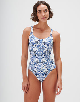 Zuri Shaped Neck Swimsuit - Porcelain