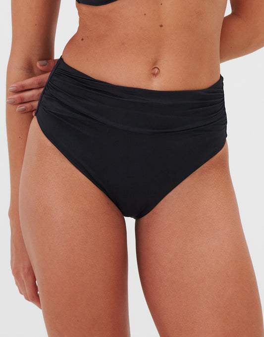 Timeless Ruched High Waist Bikini Pant - Jet